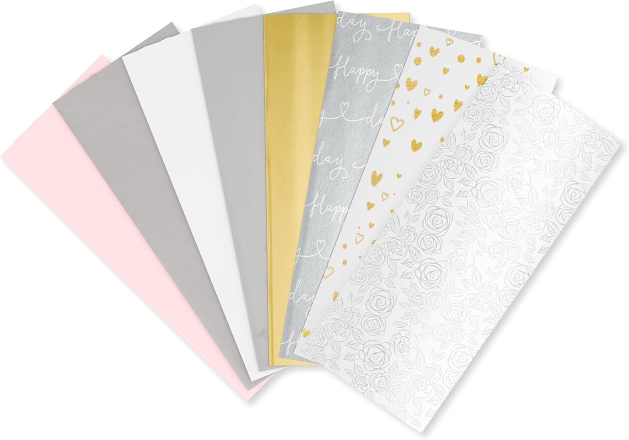 125 Sheet 20 In. X 20 In. Bulk Multicolor and Floral Tissue Paper for Gift Bags, Wedding, Bridal Shower, Anniversary and Engagement (Pink, White, Gold & Silver)